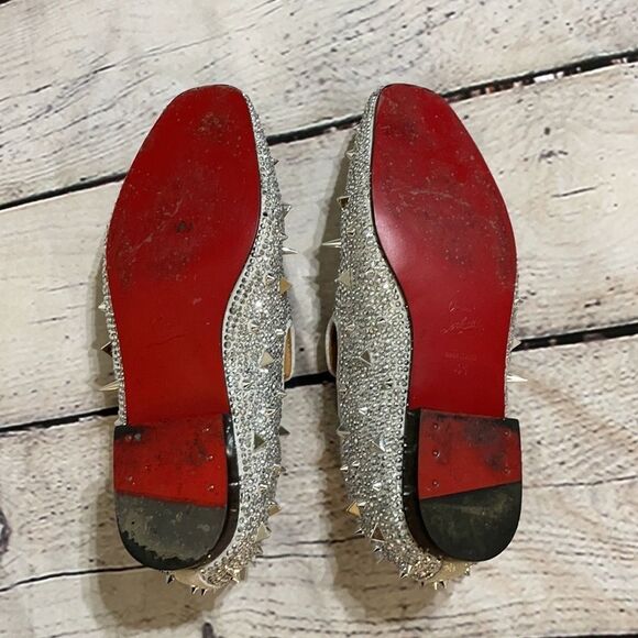 Spiked Silver Christian Louboutin Suede Burma Potpourri Dandy Smoking Shoe 41 - Picture 9 of 14